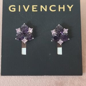 Givenchy Purple and Silver Cluster Earrings